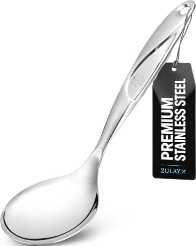 Zulay Kitchen Stainless Steel Serving Spoon - 11.5” Large Cooking & Serving Spoon with Ergonomic Handle - Durable, Rust-Resistant & Dishwasher Safe Kitchen Utensil for Cooking and Buffets by ZulayKitchen