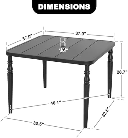 NUU GARDEN Outdoor 37” Dining Table, Square Metal Dining Table with Umbrella Hole, Patio Dining Table with Powder-Coated Frame and Slatted Tabletop, for Garden, Backyard and Balcony, Black - Image 2
