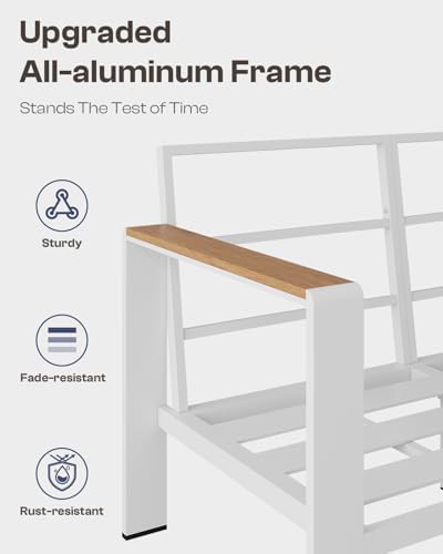 Aluminum Outdoor Patio Furniture Set with Coffee Table, 4 Piece Outdoor Conversation Sets with Washable Thick Cushions, Patio Sectional Furniture Set for Porch, Balcony, Deck, White - Image 6