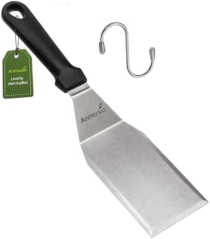 Anmarko Stainless Steel Metal Spatula, Hamburger Turner with Black Handle and S-Hook by Anmarko
