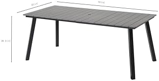 Outdoor Dining Table with Foldable Metal Frame, Plastic Wood Slat Top, Umbrella Hole, Patio Garden Backyard Balcony Poolside Camping Furniture for Family Meals Gatherings Leisure Events (Grey) - Image 3