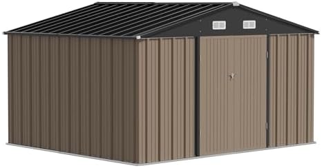 JUMMICO 10 x 8 FT Outdoor Storage Shed, Large Metal Garden Shed & Tool Sheds for Backyard Garden Patio Lawn (Brown) - Image 7