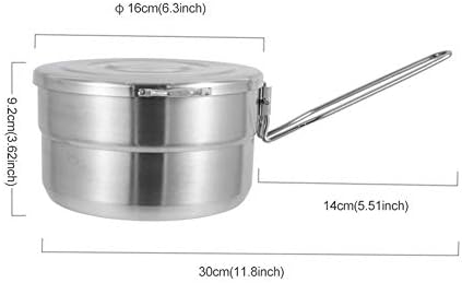 Stainless Steel Camping Cook Pot, 1.5L Camping Cookware with Lid and Folding Handle, Large Capacity Bento Pot for Outdoor Backpacking Camping Hiking Picnic - Image 2