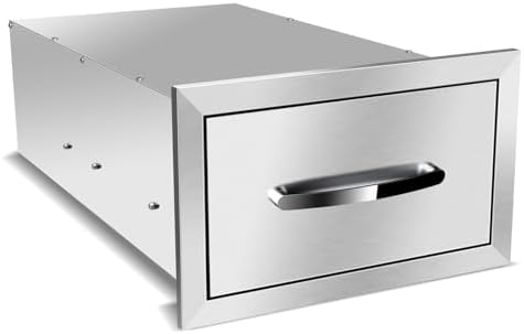 Pull Out Trash Drawer, Lower Sliding Rails Stainless Steel Roll Out Trash Bin Pull Out Tray With Handle For Outdoor Kitchen BBQ Island Grill Station,Single Drawer by OLIPIC