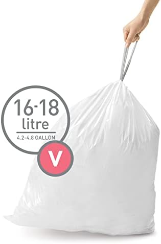 simplehuman Code V 60 Count, Dispenser Pack Custom Fit Liners, Drawstring Trash Bags, 16-18 Liter / 4.2-4.8 Gallon, White - Image 2