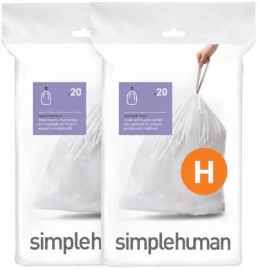 simplehuman Code H 40 Count, Dispenser Pack Custom Fit Liners, Drawstring Trash Bags, 30-35 Liter / 8-9 Gallon, White by Simplehuman