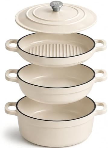 AHJ Enameled Cast Iron Dutch Oven Set - 4 Piece Cookware Set with Lids by AHJ