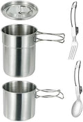 Camping Cups and Mugs Pot 2Pcs -304 Food Grade Stainless Steel - Outdoor Cookware Set with Vented Lid -33oz Big+24oz Small for Backpacking Picnic Hiking by DZRZVD
