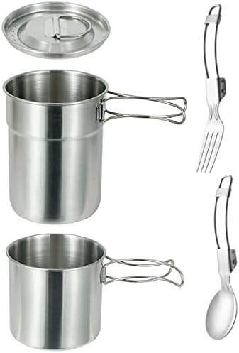 Camping Cups and Mugs Pot 2Pcs -304 Food Grade Stainless Steel - Outdoor Cookware Set with Vented Lid -33oz Big+24oz Small for Backpacking Picnic Hiking by DZRZVD