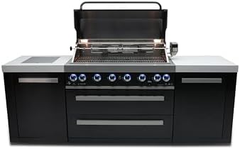 Mont Alpi Black Stainless Steel 94"W x 23"D x 46"H Modular Outdoor Kitchen Island with Infrared Side Burner+ 44"W 6-Burner BBQ Gas Grill + Granite Countertops + Rotisserie + Chopping Board + Cover - Image 6