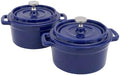 Flavehc Mini Cocotte 16 oz Mini Dutch Oven 0.5 qt. Cast Iron Garlic Roaster for Oven Garlic Confit Pot Ramekins with Lids Oven Safe Set of 2, Blue by FLAVEHC
