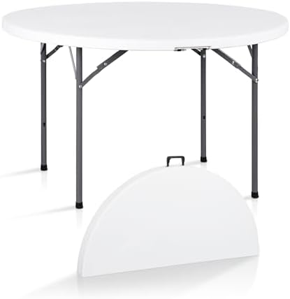 SUPER DEAL 4 Foot Round Folding Card Table, 48" Indoor Outdoor Portable Plastic Kitchen or Camping Picnic Party Wedding Event Table, White by Superdeal