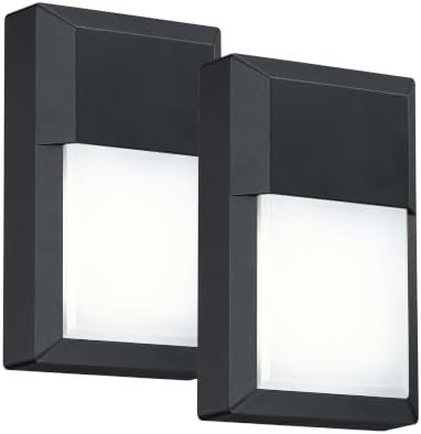 LIT-PaTH Outdoor Wall Light Fixture, Aluminum, LED 5000K, Black, 2 Pack by LIT-PaTH