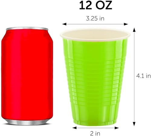 DecorRack 20 Party Cups 12 oz Disposable Plastic Cups for Birthday Party Bachelorette Camping Indoor Outdoor Events Beverage Drinking Cups (Lime Green, 20) - Image 4