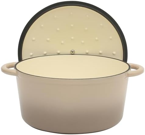 Gibson Home Addlestone 7 Qt Enameled Cast Iron Dutch Oven Pot with Lid – Round, Oven Safe to 500°F, Ideal for Bread Baking & Stews - Gradient Taupe - Image 6