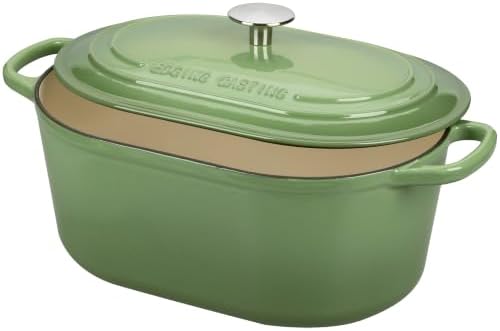 EDGING CASTING Enameled Cast Iron Oval Dutch Oven, 6QT, Pistachio Green - Image 4