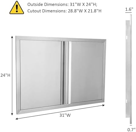 BI-DTOOL Outdoor Kitchen Double Doors 31" W X 24" H BBQ Access Door Thickened 304 Brushed Stainless Steel Doors for Indoor/Outdoor Kitchen Outdoor Cabinet Barbeque Grill or BBQ Island - Image 2