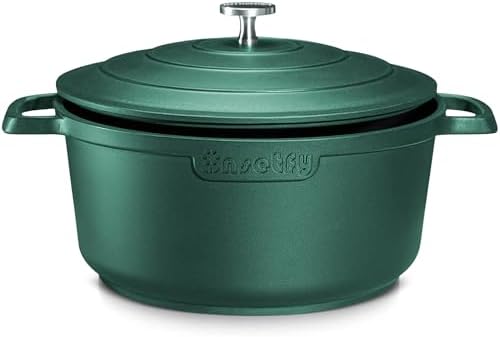 Large Dutch Oven Pot with Lid-7.5QT Cast Aluminum Oven Pot with Two Handles Lightweight for Bread Baking Braising and Roasting(Green) by INSETFY