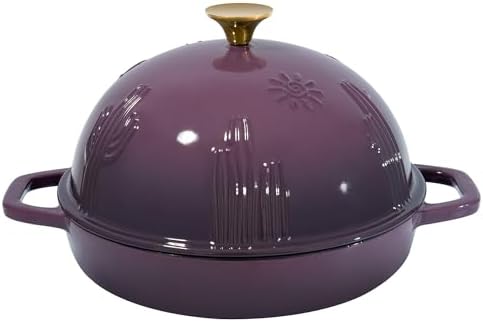 Flavehc Bread Oven Cast Iron Bread Dutch Oven with Cloche Lid for Bread Baking Magenta Enameled Cast Iron Bread Oven with Dome Lid for Sourdough, 9.8 Inches by FLAVEHC
