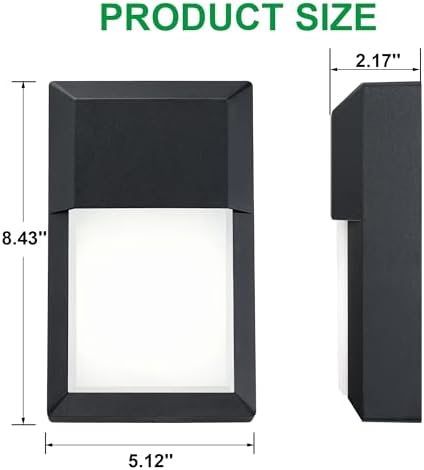 LIT-PaTH Outdoor Wall Light Fixture, Aluminum, LED 5000K, Black, 2 Pack - Image 4