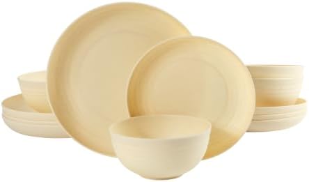 Gibson Home Plates and Bowls Set, 12 Piece Wheat Straw Dinnerware for 4 by GibsonHomewares