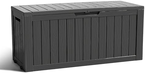 130 Gallon Resin Deck Box, Outdoor Storage Box, Waterproof UV Resistant，Weatherproof Organizer for Patio Furniture Cushions, Pool Accessories, Garden Tools, Indoor & Outdoor Use, Black by ASKPASS