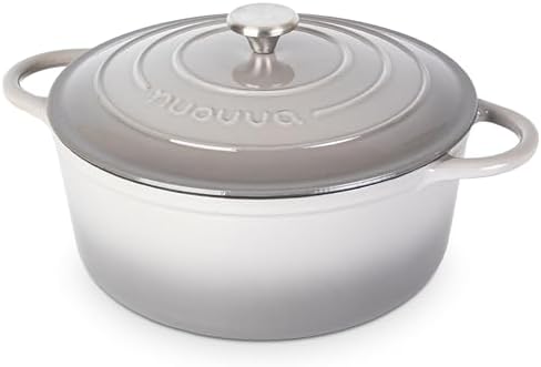 Cast Iron Dutch Oven with Lid - Non-Stick Ovenproof Enamelled Casserole Pot- Sturdy Dutch Oven Cookware - Grey, 7.3- Quart, 30cm- by Nuovva by Nuovva