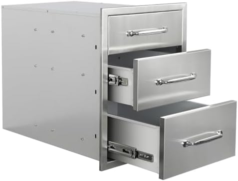 Outdoor Kitchen Drawers 16" W x 21" H x 23" D Stainless Steel Triple Drawers with Ergonomic Handle for BBQ Island, Patio Grill Station & Outdoor Kitchen Cabinets by Unknown