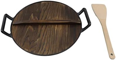 Cast Iron， Pre-Seasoned Wok 14.5" with Wood Spatula and Lid - Image 3