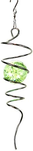 FONMY Gazing Ball Stainless Steel Spiral Tail-Decorative Wind Spinner with Glow Glass Ball, with Hanging Swivel Hook, Indoor Outdoor Decoration Silver Glow -13 inch Height by FONMY