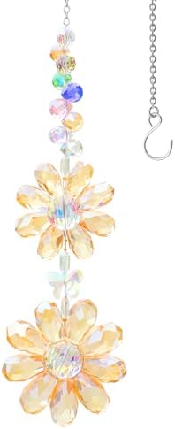 Crystal Flower Suncatcher Hanging Ornament, Rainbow Maker Window Sun Catcher Indoor Outdoor Patio Garden Decor (Gold) by PEDOBO