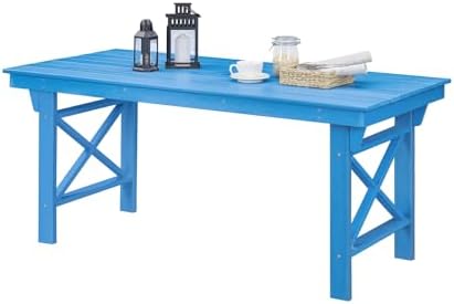 HDPE Outdoor Dining Table, 66.9” Rectangle Patio Dining Table for 6, All-Weather HDPE Outdoor Table with 2.2” Umbrella Hole, HDPE Patio Furniture for Deck, Backyard, Garden, Pool, Sky Blue by SeeHill