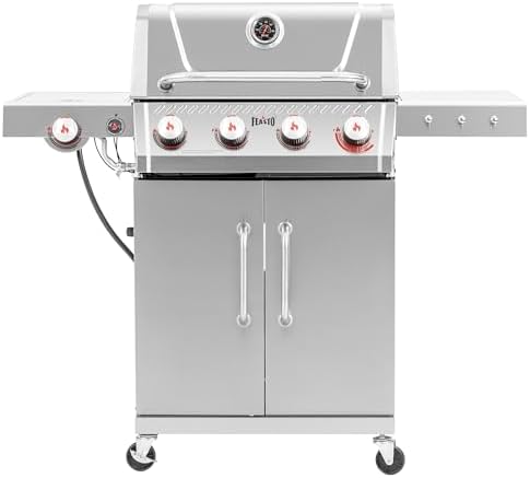 Feasto 4-Burner Propane Gas Grill w/Sear & Side Burner, Cabinet Storage by Idealforcook