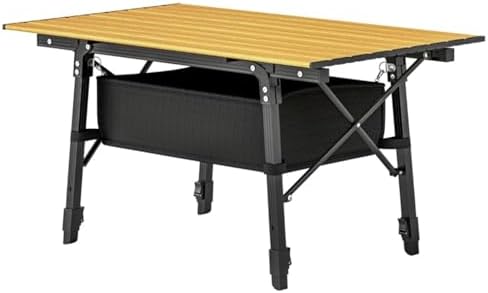 Adjustable Height Folding Camping Table, Aluminum Alloy Frame with Oxford Cloth Storage Basket, Portable Outdoor Dining Table for Picnic, Camping and Backyard BBQ by Unknown