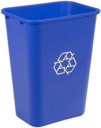 Amazon Basics Rectangular Commercial Office Wastebasket, Easy to Clean, Lightweight, 10 Gallon, Blue, Recycle Logo by AmazonBasics