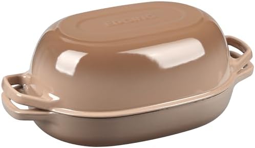 EDGING CASTING Enameled Cast Iron Oval Dutch Oven Pot with Lid, Dutch Oven for Sourdough Bread Baking, Oval Bread Pan, Bread Oven, Bread Dutch Oven, 7qt, Mocha - Image 4