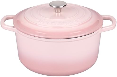 VORRINGARD Enameled Cast Iron Dutch Oven Pot with Lid, for Sourdough Bread Baking, Round Dutch Ovens, 6 Quart, Pink by Unknown