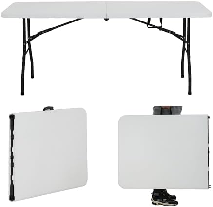HKLGorg 6ft Folding Table, White Plastic Foldable Party Dining Table by HKLGorg