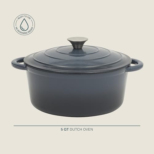Gibson Home Addlestone 5 Qt Enameled Cast Iron Dutch Oven Pot with Lid – Round, Oven Safe to 500°F, Ideal for Bread Baking & Stews - Gradient Navy Blue - Image 2