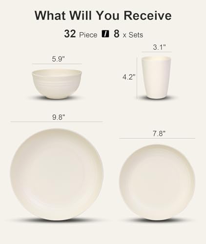 Quatish 32 Piece Plates and Bowl Set for 8, Dinnerware Dish Set for Kitchen - Image 2