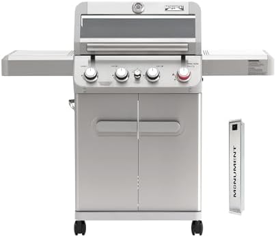 Monument Grills 4 Burner Propane Gas Grill, Stainless Steel Outdoor Patio Barbecue Grill with Smoker Box, with Broil Zone Fast Heating, Knob Control, and Easy Cleanup, M410MBZ by MonumentGrills