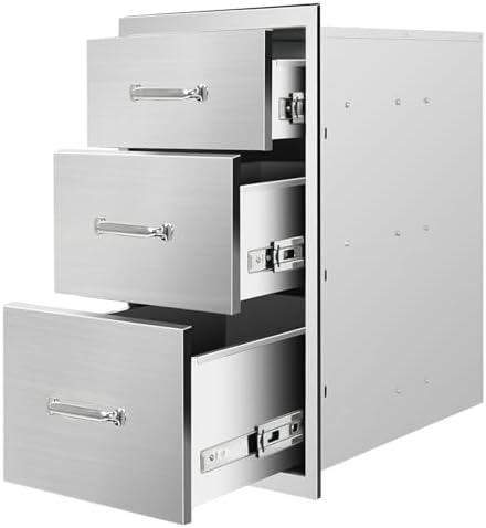 Outdoor Kitchen Drawers 20" W x 27" H x 23" D Flush Mount Triple BBQ Drawers with Chrome Handle Stainless Steel Drawer for Outdoor Kitchen Island, Patio Grill Station by SGOLAN