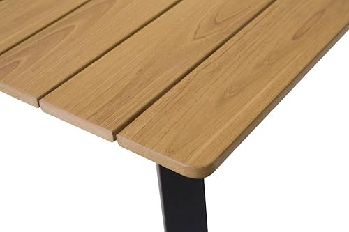 Outdoor Dining Table with Foldable Metal Frame, Plastic Wood Slat Top, Umbrella Hole, Patio Garden Backyard Balcony Poolside Camping Furniture for Family Meals Gatherings Leisure Events (Yellow) - Image 5