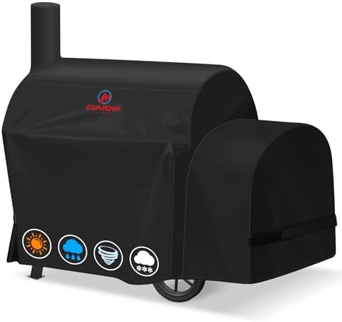Grill Cover for Oklahoma Joe's Longhorn Offset Smoker - 600D Premium Smoker Cover Waterproof & Heavy Duty for Oklahoma Joe's Longhorn Smoker Grill by MCOMNOVAOUTDOORS
