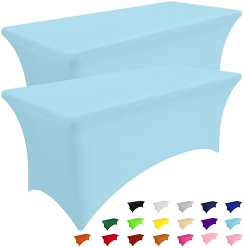 Smiry 2 Pack Spandex Table Cloth 8FT, Elastic Fitted Baby Blue Tablecloth by Smiry