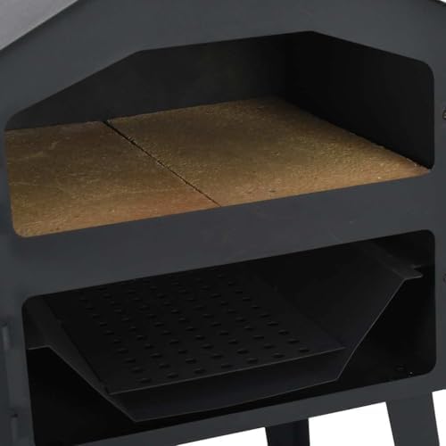 Outdoor Pizza Oven Charcoal Fired with 2 Fireclay Stones, Portable Backyard Pizza Maker with Built-in Thermometer, Steel Construction, Black - Image 7