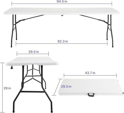 HKLGorg 8ft Folding Table, White Plastic Foldable Party Dining Table - Image 3