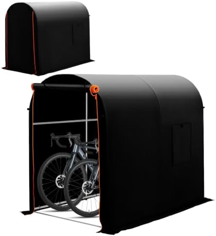 Bike Storage Shed Tent, Outdoor Bicycle Motorcycle Storage Shed with 210D Oxford Fabric PU2000 Waterproof for 2-5 Bikes, Bike Covers Shelter for Garden Tools, Toys, Lawn Mower (Black, Round M Size) by Unknown