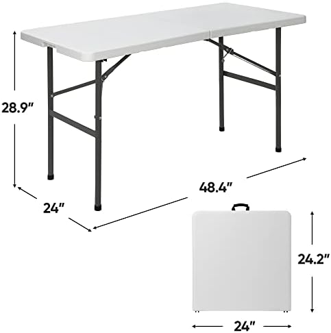SUPER DEAL Portable 4 Foot Plastic Folding Table, Small Indoor Outdoor Heavy Duty Fold-in-Half Picnic Party Camping Barbecues Table with Carrying Handle, White - Image 3
