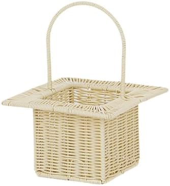 Storage Basket Organizer for Dining Table with Handle Multifunctional Picnic Basket, Beige Square - Image 7
